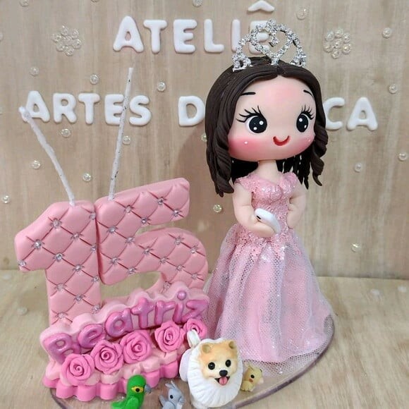 Topo de bolo debutante rose
