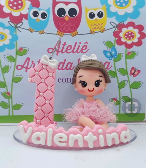 Topo de bolo em biscuit bailarina