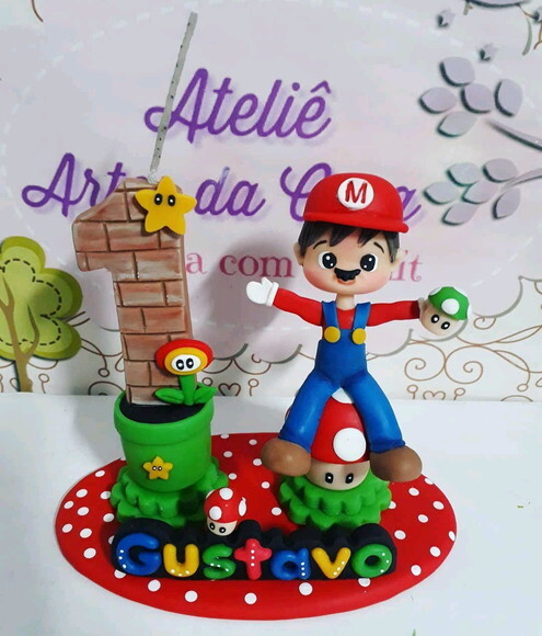 Topo de bolo em biscuit Mario