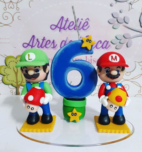 Topo de bolo em biscuit Mario