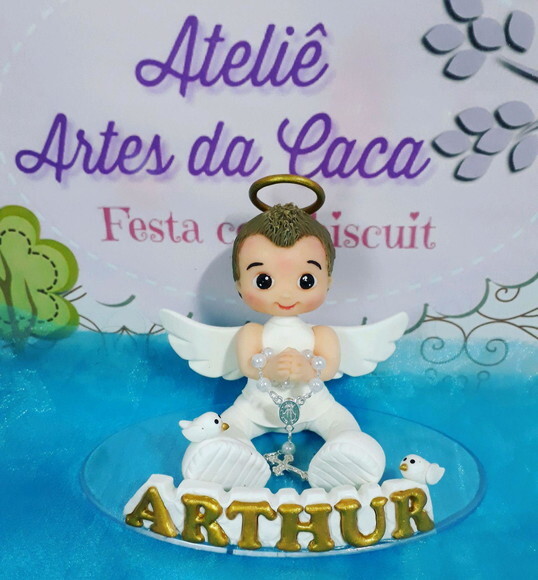 Topo de bolo em biscuit para batizado