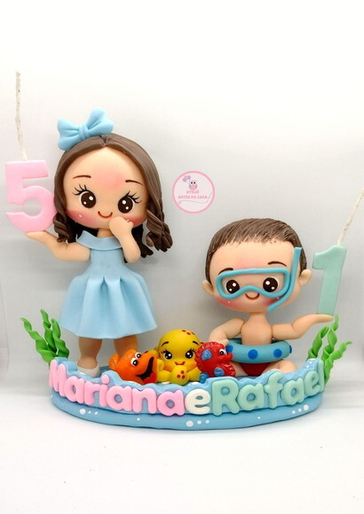Topo de Bolo Fundo do Mar Duplo