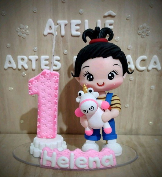Topo de Bolo Menina e Unicórnio (agnes)