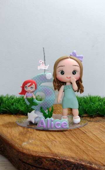 Topo de Bolo Sereia com Boneca Personalizada.