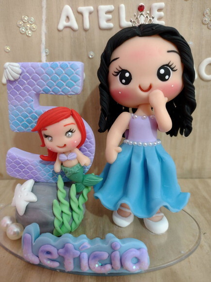 Topo de bolo Sereia com boneca personalizada.