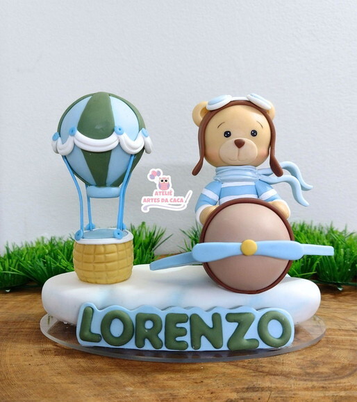 Topo de Bolo Urso Aviador