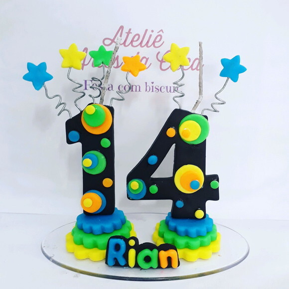 Vela personalizada festa neon.