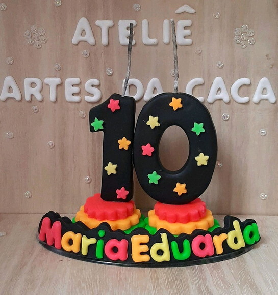 Vela personalizada festa neon.