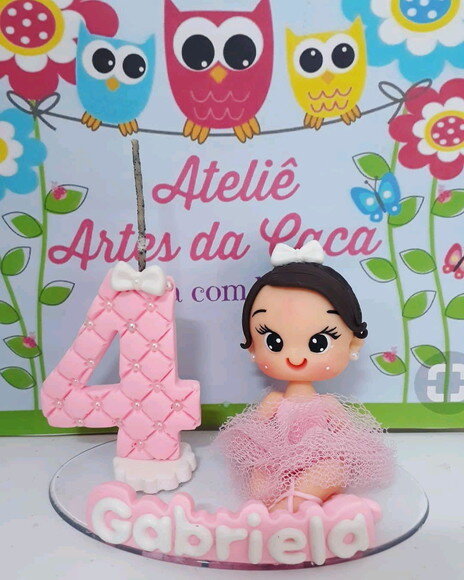 Topo de bolo em biscuit bailarina