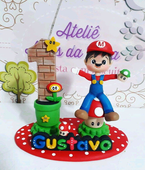 Topo de bolo em biscuit Mario