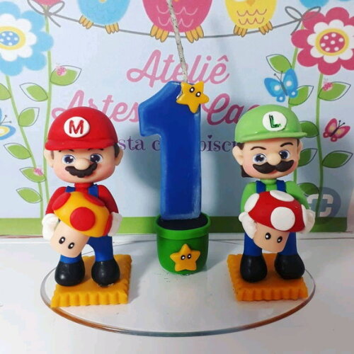 Topo de bolo em biscuit Mario