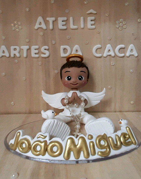 Topo de bolo em biscuit para batizado