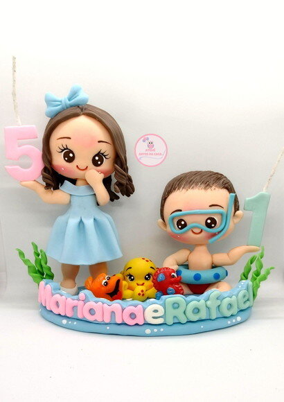 Topo de Bolo Fundo do Mar Duplo