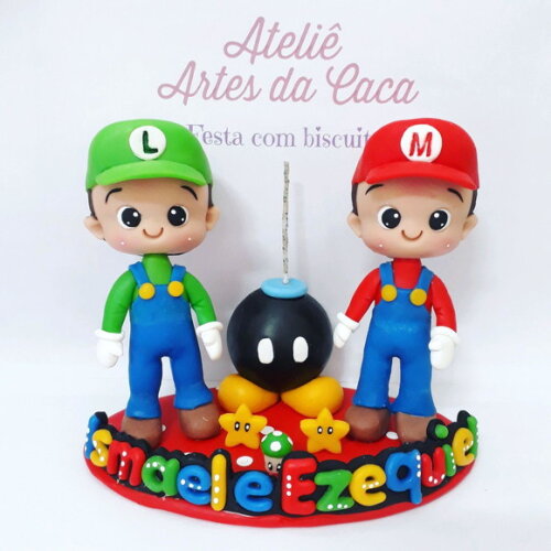 Topo de bolo Mario e Luigi