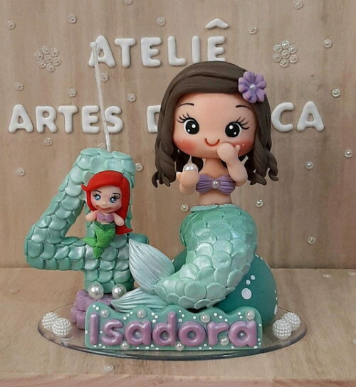 Topo de Bolo Pequena Sereia Personalizada.