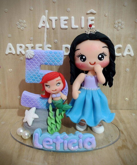 Topo de bolo Sereia com boneca personalizada.