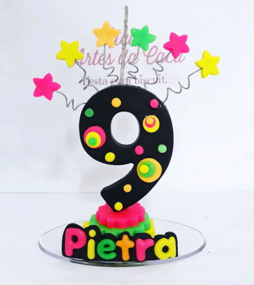 Vela personalizada festa neon.