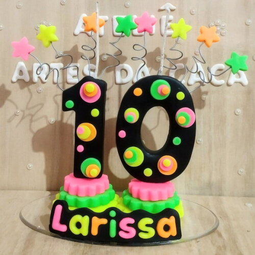 Vela personalizada festa neon.