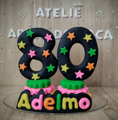 Vela personalizada festa neon.
