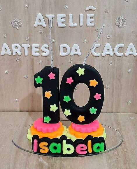 Vela personalizada festa neon.