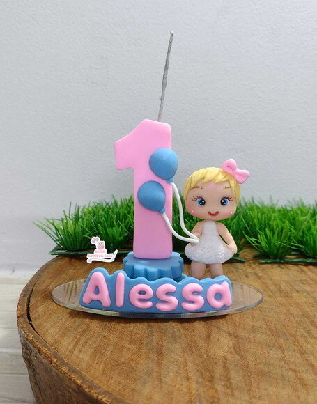 Vela Personalizada Menina e Balões