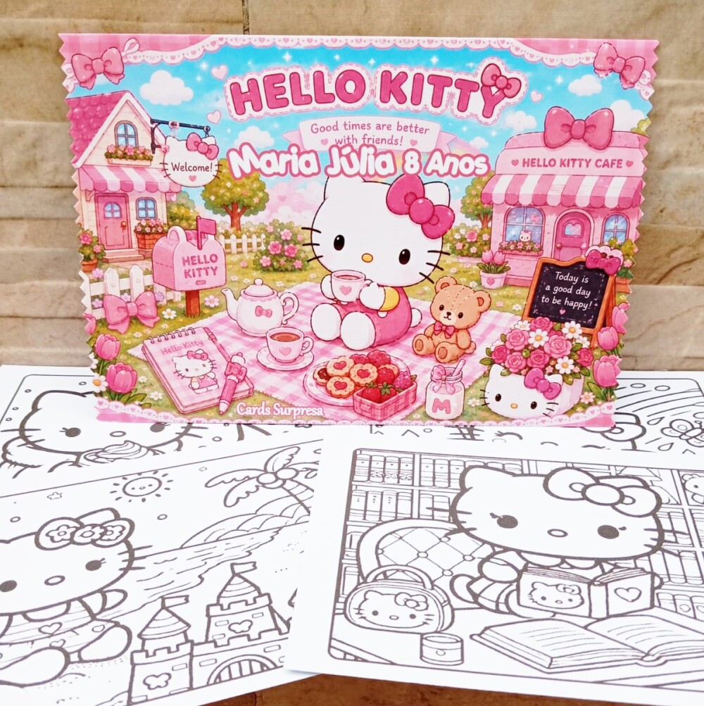 CARDS PARA COLORIR HELLO KITTY ENVELOPES COM 4 CARDS CADA  OPÇÃ