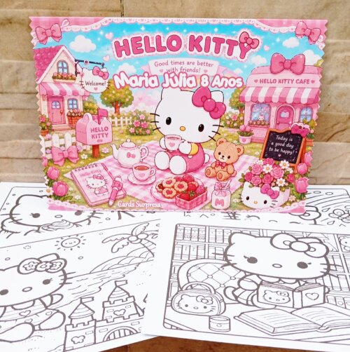 CARDS PARA COLORIR HELLO KITTY ENVELOPES COM 4 CARDS CADA  OPÇÃO LEMBRANÇINHA P/ FESTA INFANTIL PERSONALIZADO