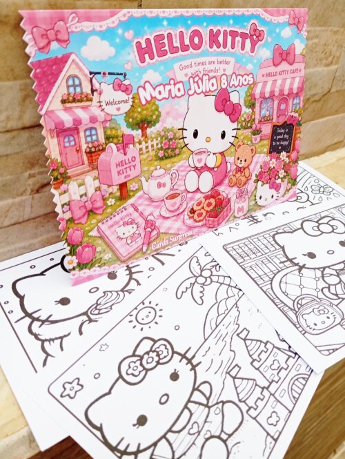 CARDS PARA COLORIR HELLO KITTY ENVELOPES COM 4 CARDS CADA  OPÇÃ