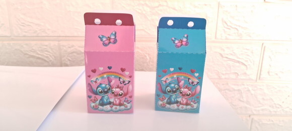 15 Caixas Milk Personalizadas Stitch e Angel Lembrancinhas
