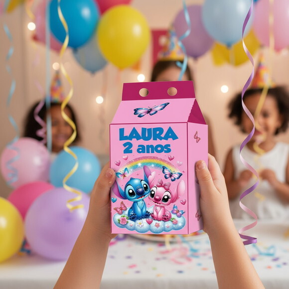 15 Caixas Milk Personalizadas Stitch e Angel Lembrancinhas