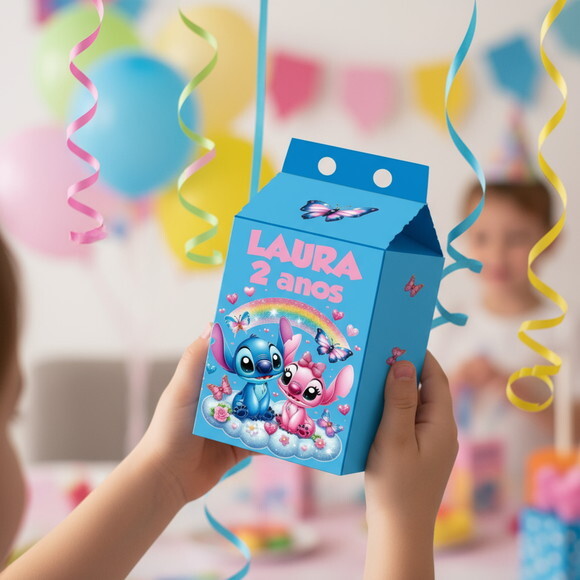 15 Caixas Milk Personalizadas Stitch e Angel Lembrancinhas