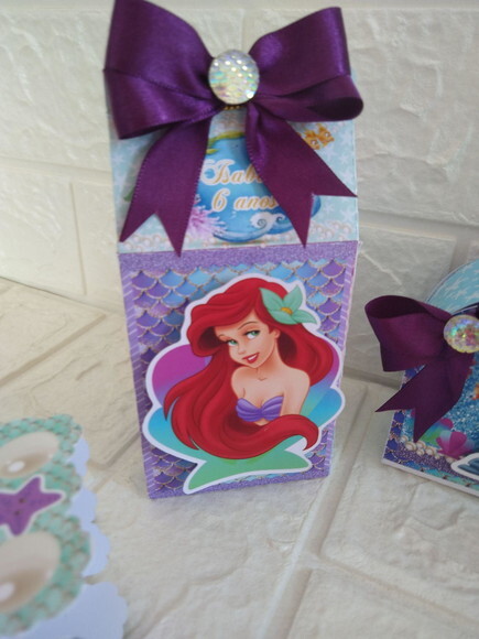 15 Lembrancinhas Aniversário Pequena Sereia Ariel Caixa Milk