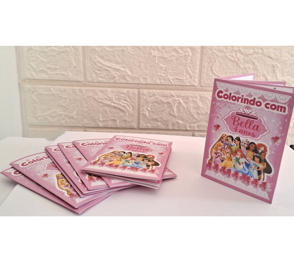 40 Lembrancinhas Aniversário Mini Livrinho Colorir Princesas
