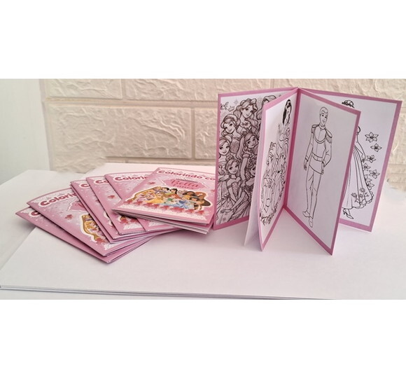40 Lembrancinhas Aniversário Mini Livrinho Colorir Princesas