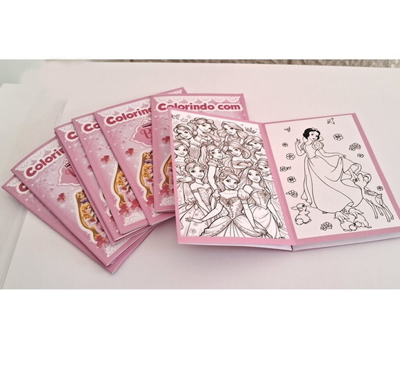40 Lembrancinhas Aniversário Mini Livrinho Colorir Princesas
