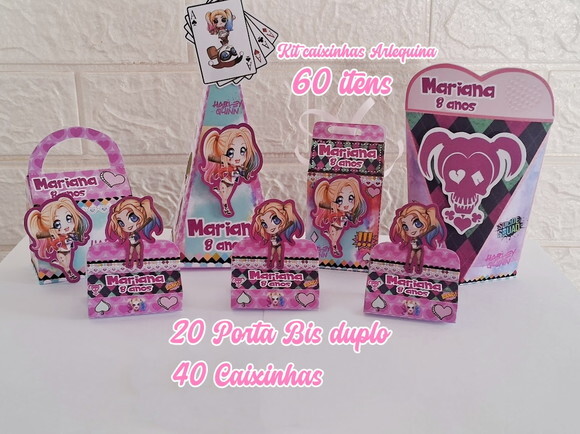 60 Itens Lembrancinhas Arlequina Aniversário Festa Caixinhas
