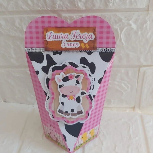 Caixa Coraçao Bolsinha Fazendinha Rosa Kit Personalizados