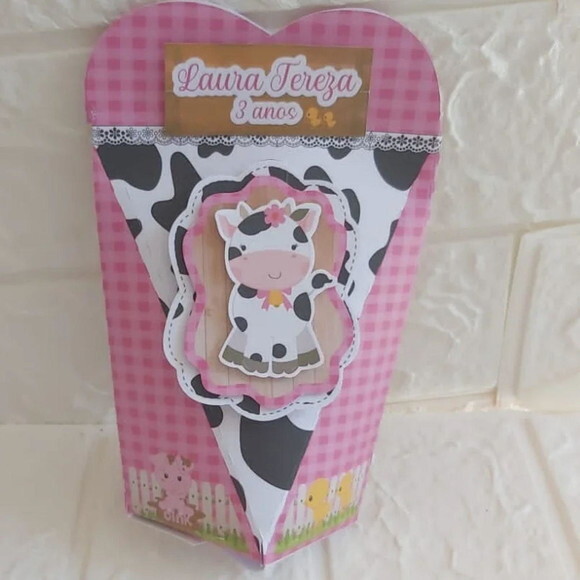 Caixa Coraçao Bolsinha Fazendinha Rosa Kit Personalizados