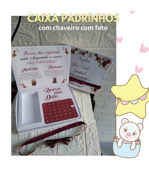 Convite para Padrinhos Casamento Caixa Chaveiros