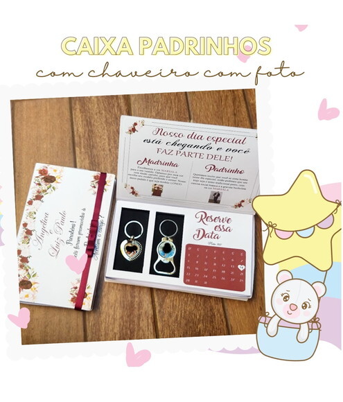 Convite para Padrinhos Casamento Caixa Chaveiros