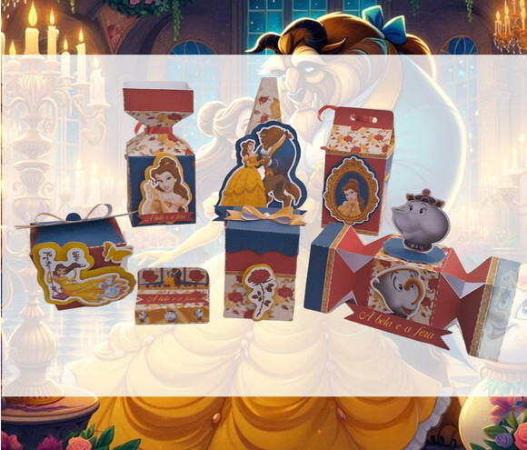 Kit 50 Caixas Personalizadas a Bela e a Fera Aniversário