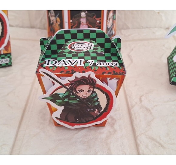 Kit 50 Caixas Personalizadas Demon Slayer Aniversário Festa