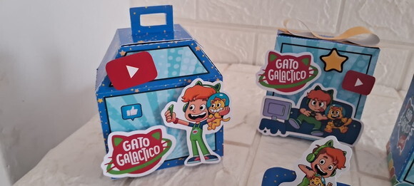 Kit 60 Caixa Lembrancinha Personalizada Gato Galáctico Festa