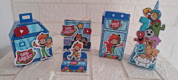 Kit 60 Caixa Lembrancinha Personalizada Gato Galáctico Festa