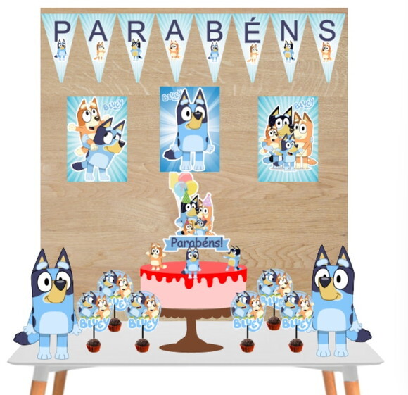 Kit Festa Bluey Decoração de Aniversário Topo de Bolo Festa
