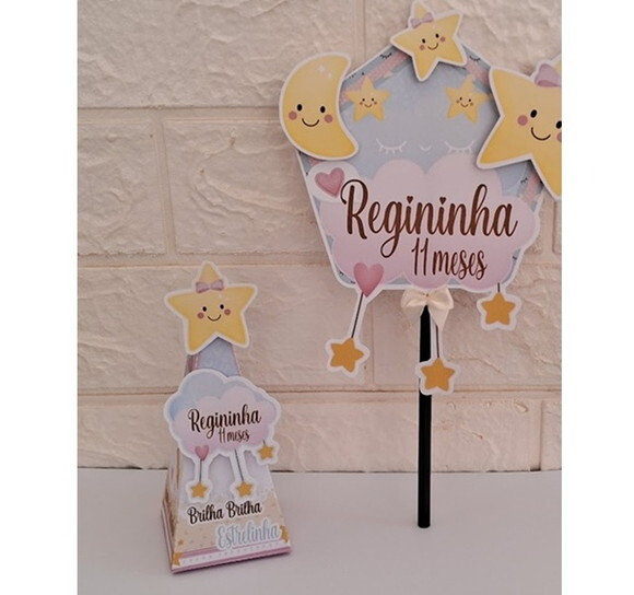 Kit Festa Brilha Brilha Estrelinha Lembrancinha Topo de Bolo