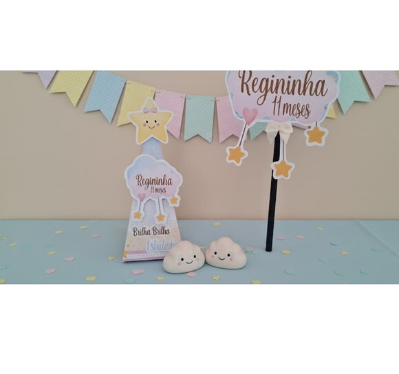 Kit Festa Brilha Brilha Estrelinha Lembrancinha Topo de Bolo