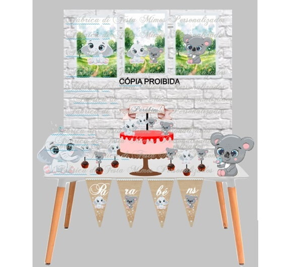 Kit Festa Decoração Coala Elefantinho Bichinhos