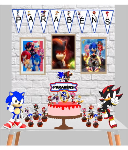 Kit Festa Sonic Shadow Decoração Aniversário Topo de Bolo