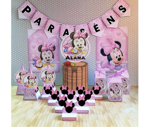 Kit Só Um Bolinho Minnie Baby Rosa Lembrancinha Personaliza